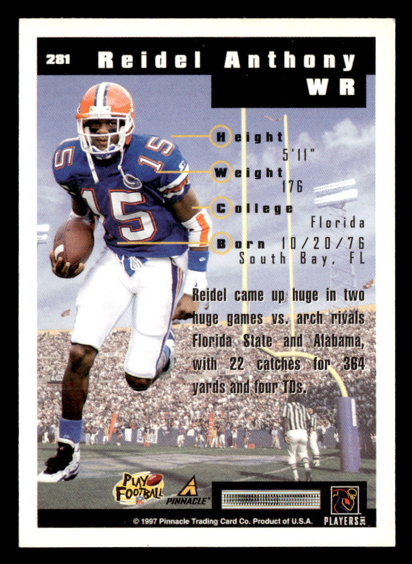 Reidel Anthony 1997 Score Draft Class Rookie Card #281 Florida Gators