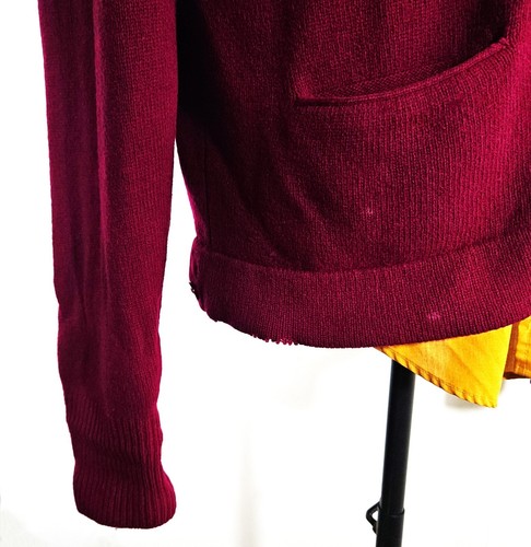 Vintage 60s Burgundy Wool Cardigan Sweater 1960s Hipster Grandpa Grunge M / L - Picture 16 of 16