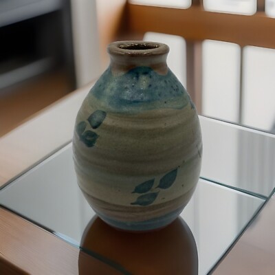 Signed Small 4.5  Studio Art Pottery Small Brown Vase Vessel Bud Vase
