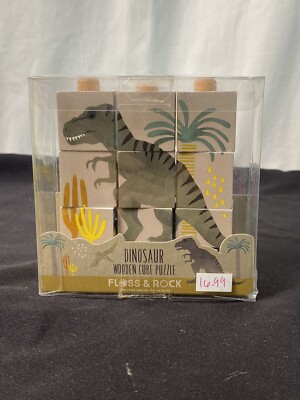 Floss & Rock Dinosaur Cube Sturdy Wood 3D Puzzle Ages 2+ (4 Puzzles in 1) Rare 