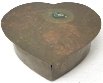 Hammered Brass Heart Dresser Vanity Box Small Handmade Antique