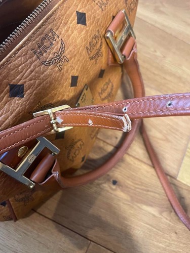 MCM Visetos 2Way Women's Handbag Leather Shoulder Bag Zip Brown Logo Authentic - Picture 13 of 14