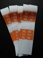 5 - Orange $50 Cash Money Self-Sealing Straps White Saw Tooth Currency Bands 