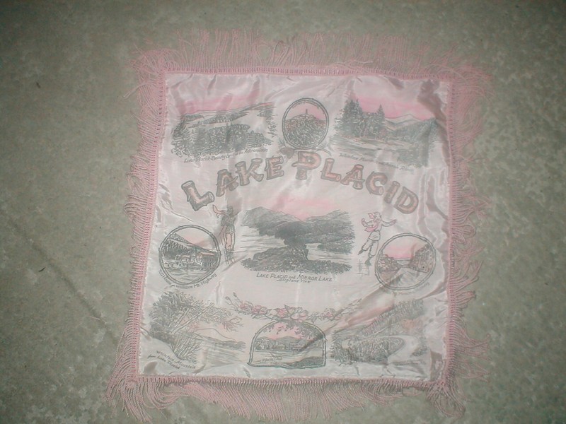 1940's/50's Fringed Pillow Cover souvenir Lake Placid, NY