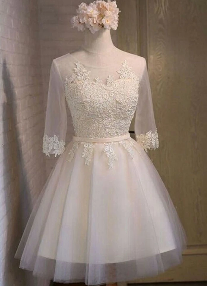 Tea Length Wedding Dresses Half Sleeves Elegant Sweet Short Bridal Gowns - Image 2 of 4