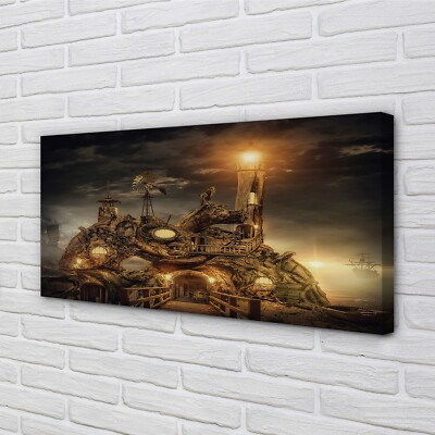 Tulup Leinwandbild 120x60 Wandkunst Laterne Schiff Wolken