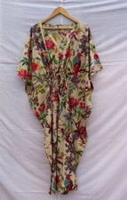 Indian Handmade Kaftan Cotton Caftan Beige Bird Print Kaftan Beach Night Dress