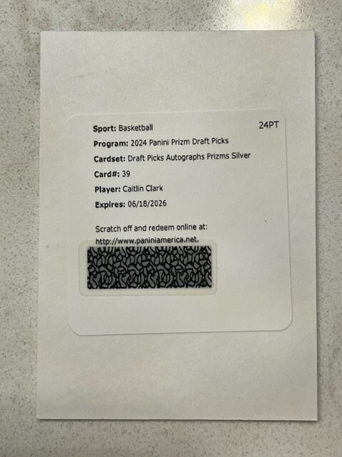 CAITLIN CLARK Iowa 2024 Panini Prizm Draft Picks SILVER PRIZM Redemption AUTO