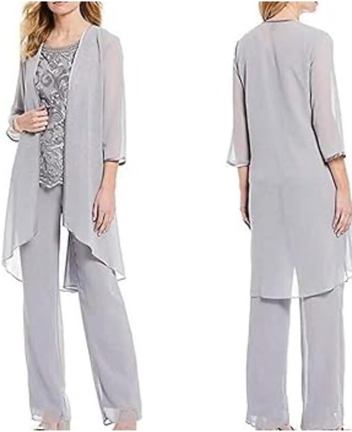 Conjunto de 2 pantalones LE BOS gris claro talla grande 18 kimono plumero pantalones pierna ancha