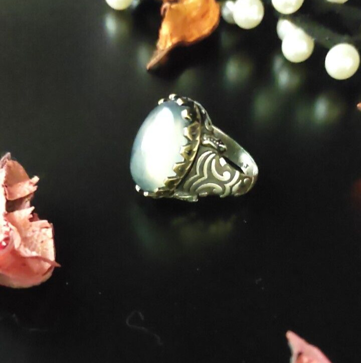 Ring Silver Sterling Men 925 Agate Stone Decorate… - image 3
