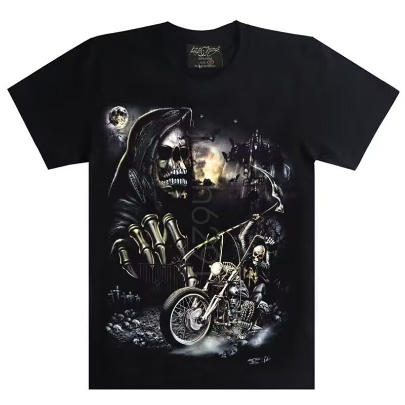 Street motorcycle skull versatile Tshirt fashionable summer 3D digital Z7