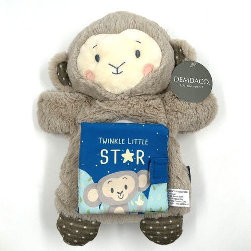 Demdaco Twinkle Star Grey Monkey Puppet 9.5 Toy Plush Children's Soft Book NWT - Picture 1 of 9