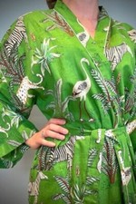 Indian Green Forest Robe Night Suit Kimono Cotton Robe Long Kimono Sleepwear US
