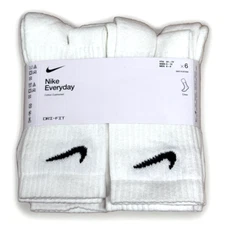 AUTHENTIC Nike Unisex Everyday Crew Socks 6-PAIRS WHITE MEDIUM W6-10/M6-8