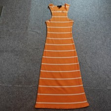 Sanctuary Dress Women Medium Orange Striped Ribbed Sleeveless Side Slit Midi