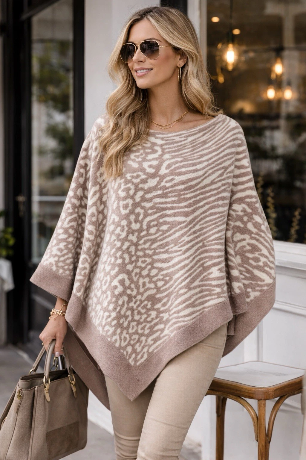 Barefoot Dreams CozyChic Ultra Lite Ocean Breeze Poncho Animal Print Cozy O/S A8