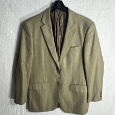 Joseph Feiss Gold 40R Relaxed Fit Olive Windowpane Plaid Twill Wool Viscose Silk