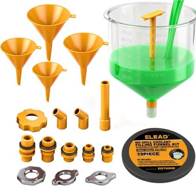 ELEAD No-Spill Coolant Funnel Kit - 19-Piece Multi-use Version Yellow 