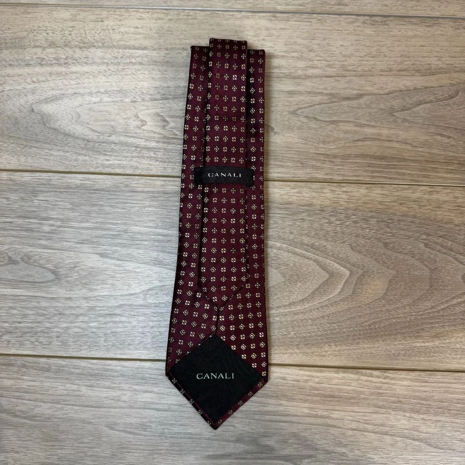 Corbata Jacquard Seda Canali 61” Borgoña Geométrica Floral Hecha en Italia Foto 4 de 4