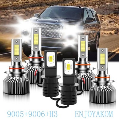 For GMC Yukon 1993-1997 Front LED Headlights Hi/Lo Beam + Fog Light Bulbs 6000K