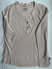 Patagonia Women’s Sz L Long Sleeve Henley Striped Shirt Beige