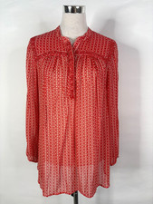 Lucky Brand Top Womens 1X Orange Geometric Beaded Sheer Popover Boho Peasant