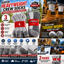 3 Pairs Gray Heavyweight Thick Crew Socks Full Cushion Reinforced Work Boot