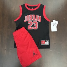 Nike Air Jordan 2-Pc Set Kids Size 6 Black/Red Jordan 23 Jersey With Red Shorts