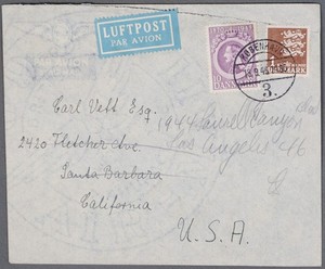 MayfairStamps Denmark 1945 Copenhagen to Santa Barbara CA Air Mail Cover aaz_899