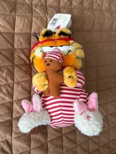 Vintage Garfield Stuffed 1981 Dakin 9" Bedtime Doll w/Pookie Bear  Slippers 