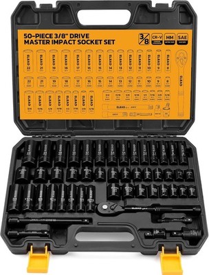 3/8'' Drive Impact Socket Set 50PCS Shallow & Deep Socket Set Metric and Standard