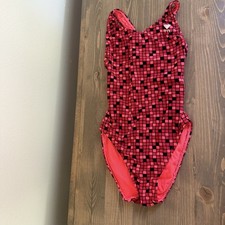 TYR Womens 30 Small Red Black Check MaxFit One Piece Swim Bathing Suit Pool