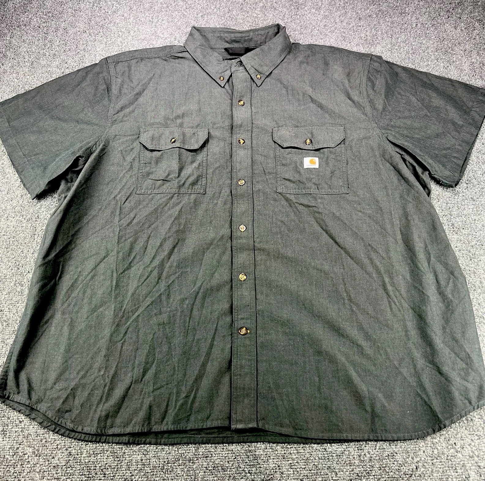 Carhartt Shirt Men’s 3XL Dark Gray Button Down Loose Fit Short Sleeve Workwear