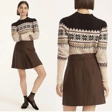 J. Crew Pleated Wool Mini Skirt in Deep Chocolate Size 2 New With Tags