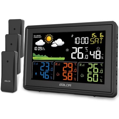 Wetterstation Funk Thermometer Innen-Außen Mit 3 Sensor Digitale Wecker DHL