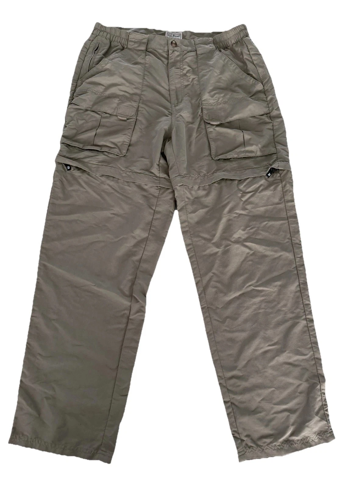 LL BEAN Men Pants M Olive Green Nylon Convertible Fishing Pants/Shorts Zip Off