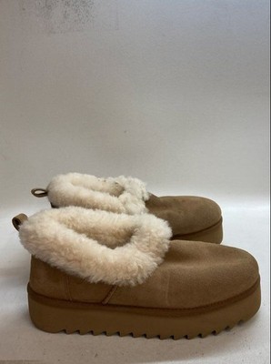 UGG Funkette Chestnut Suede Platform Clogs Slippers Women's Size 9