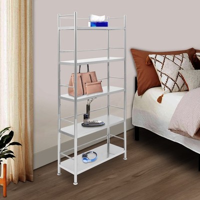 5-Tier 201 Stainless Steel Storage Rack Silver Kitchen Shelf Organizing Stand US