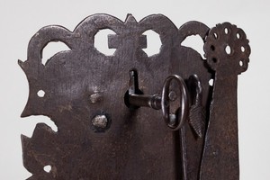 Antique Spanish Colonial Style Handmade Iron Lock and Key - C.19/20th Century