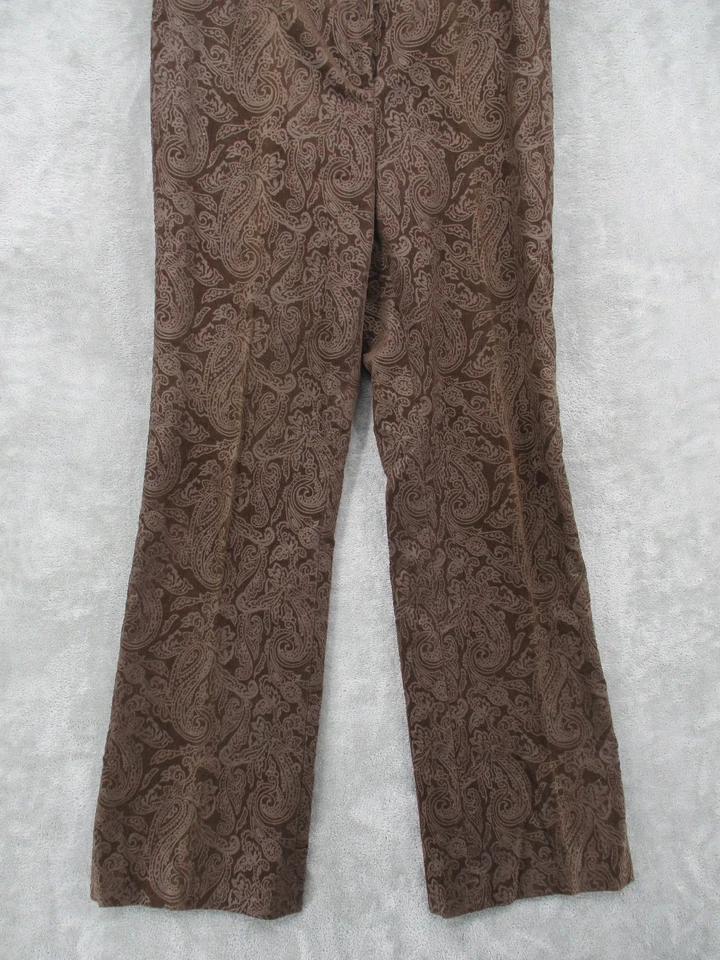 Kenneth Cole Pants Womens 8 Corduroy Wide Leg Paisley Bohemian Stretch Brown - Image 4 of 4