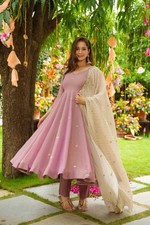 Digital Printed Baby Pink Faux Georgette Embroidered Top  Micro Cotton Pant Set