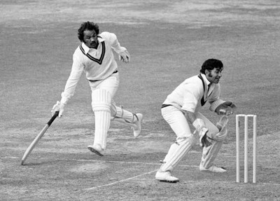 Northamptonshire captain Mushtaq Mohammad makes his ground as Lanc- Old Photo