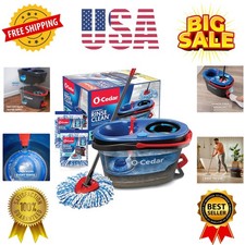 RinseClean Spin Mop Bucket System 2 Extra Mop Heads Clean with Water R...