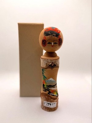 Japanese Kokeshi For collectors Mt Fuji landscape doll appro 16cm with bo