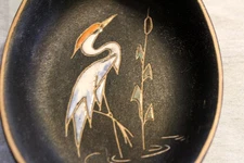 Vintage Pottery Trinket Dish Ruscha Handarbeit Germany Glazed Heron Bird
