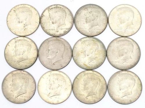 40% Silver Kennedy Half Dollar Lot of 12 1966 1968 D 1969 D $6 Face Value