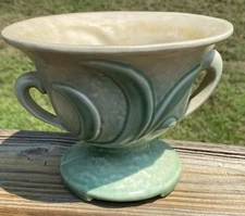 Vintage Brush Pottery Co Brush Ware Ceramic Handled Green Pot Planter Jardiniere