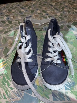 Cat & Jack Rainbow Sequin On Blue Canvas Hightop Sneakers Shoes Youth Girl's -4