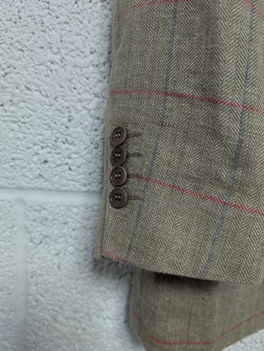 Santinelli Linen & Silk Blazer Jacket Herringbone Check Beige 40S - Afbeelding 3 van 9