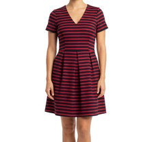 NWT Gap Fit & Flare Dress Womens 4 Red Striped V-Neck Pockets Coastal Preppy